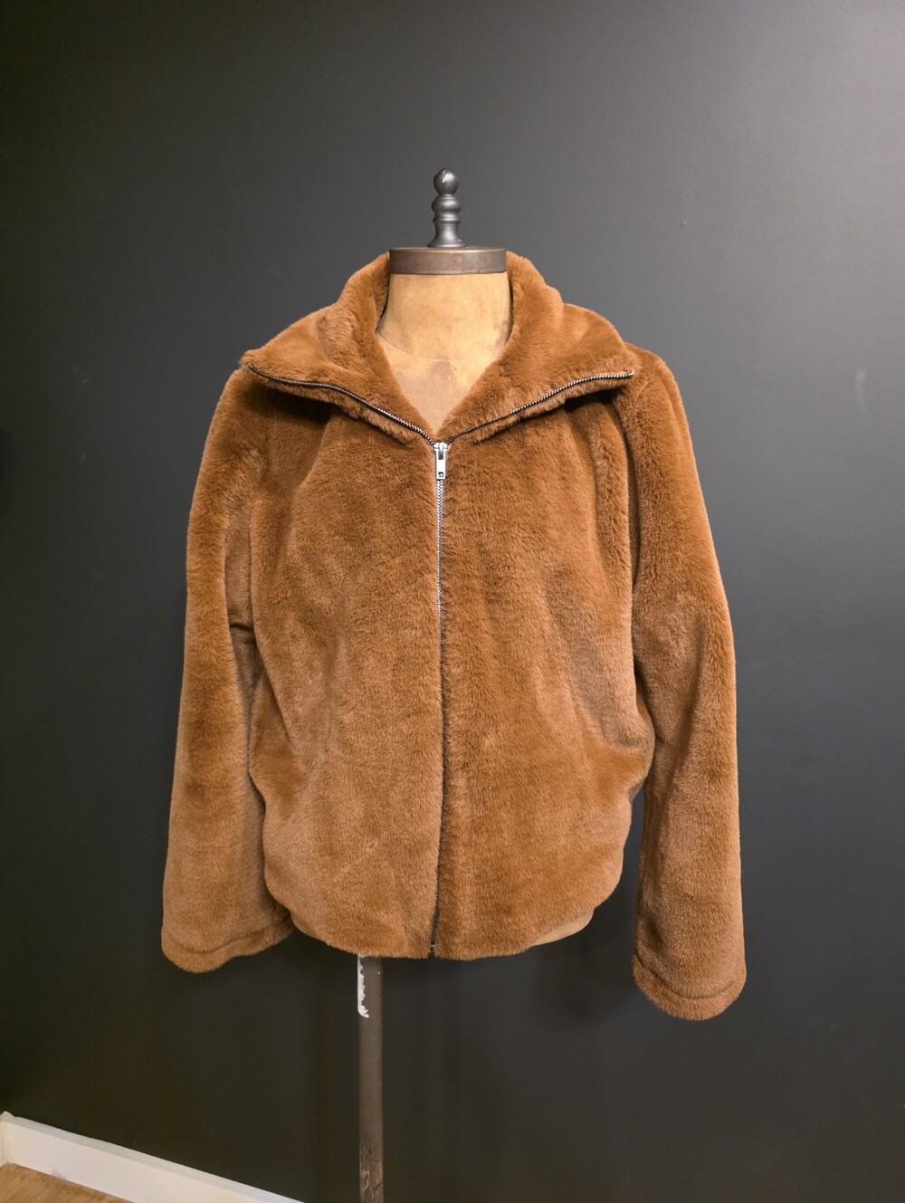 Faux Fur Brown Bomber Jacket Size Medium Knapp Studio